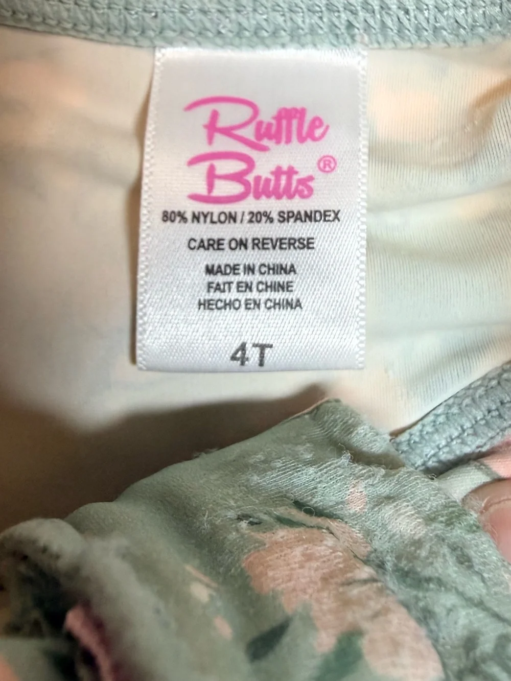 RUFFLE BUTTS Rash Guard Mint Green~Pink Flowers  4T